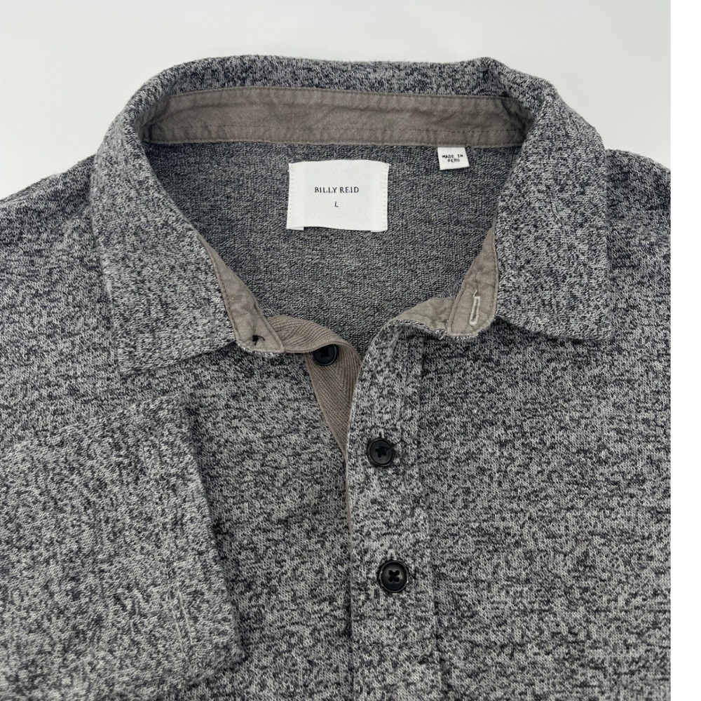 Billy Reid Polo Shirt Mens Large Grey Long Sleeve Knit Button Placket Top